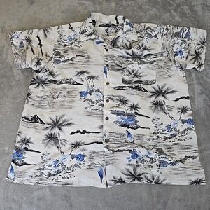Milano Bay Shirt Men XL White Hawaiian Button Up Casual Beachwear‎